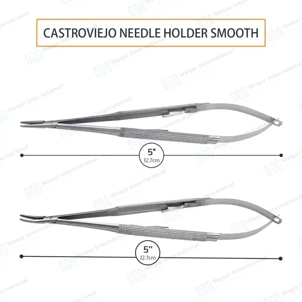 2 Castroviejo Micro Needle Holder 5″ Straight & Curved Smooth Tip - surgical instruments manufactured by Waqar International, Sialkot - view 4