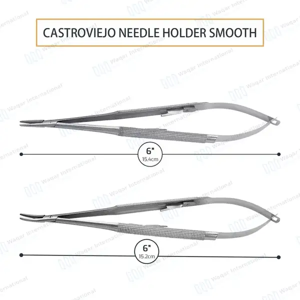 2 Castroviejo Needle Holder 6″ Straight & Curved Smooth Tip - surgical instruments manufactured by Waqar International, Sialkot - view 4
