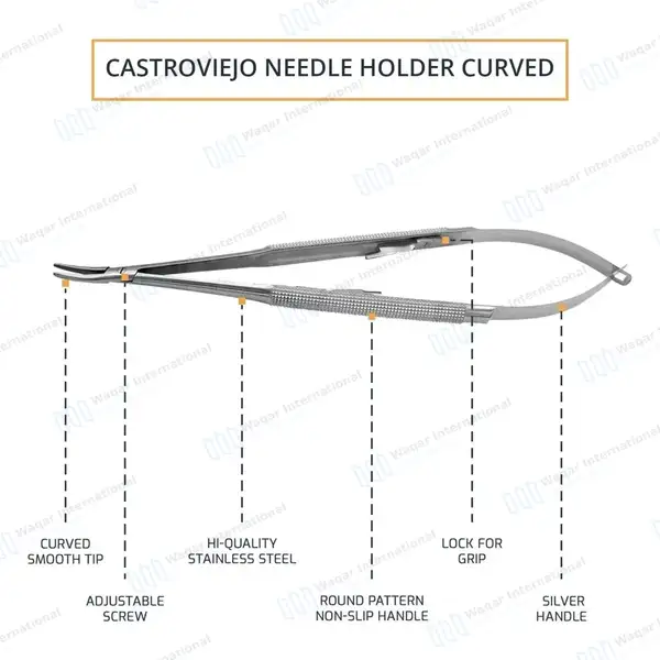 2 Castroviejo Needle Holder 6″ Straight & Curved Smooth Tip - surgical instruments manufactured by Waqar International, Sialkot - view 5