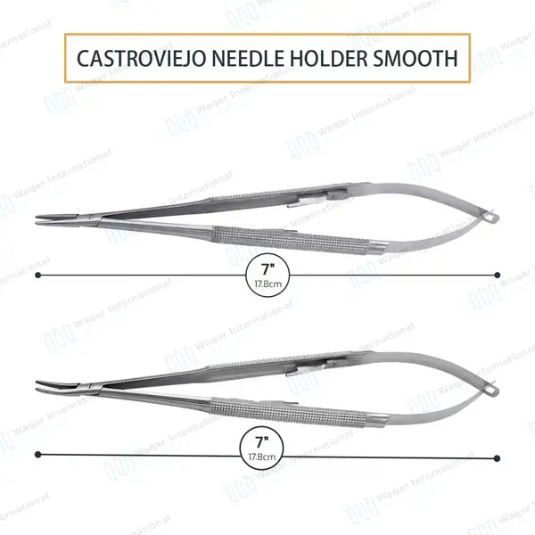 2 Castroviejo Needle Holder 7″ Straight & Curved Smooth Tip - surgical instruments manufactured by Waqar International, Sialkot - view 4