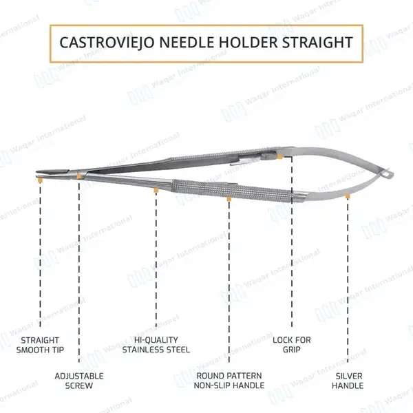 2 Castroviejo Needle Holder 7″ Straight & Curved Smooth Tip - surgical instruments manufactured by Waqar International, Sialkot - view 6