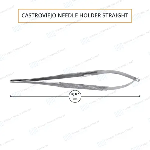 Castroviejo Needle Holder 5.5″ Straight Serrated Tip with Lock - surgical instruments manufactured by Waqar International, Sialkot - view 3