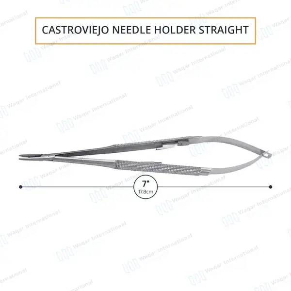 Castroviejo Needle Holder 7″ Straight Serrated Tip with Lock - surgical instruments manufactured by Waqar International, Sialkot - view 8