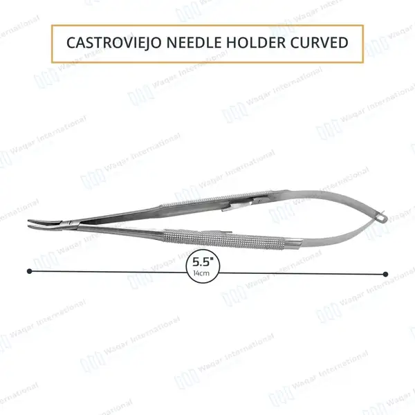 Castroviejo Needle Holder 5.5″ Curved Serrated Tip with Lock - surgical instruments manufactured by Waqar International, Sialkot - view 3