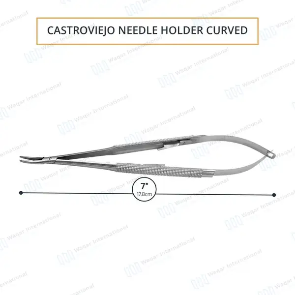 Castroviejo Needle Holder 7″ Curved Serrated Tip with Lock - surgical instruments manufactured by Waqar International, Sialkot - view 3