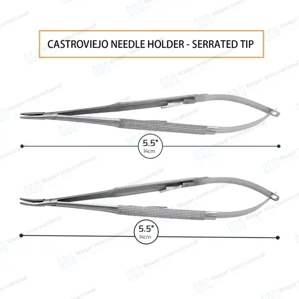 2 Castroviejo Needle Holder 5.5″ Straight & Curved Serrated Tip - surgical instruments manufactured by Waqar International, Sialkot - view 4
