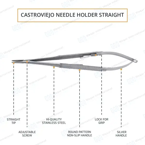 2 Castroviejo Needle Holder 7″ Straight & Curved Serrated Tip - surgical instruments manufactured by Waqar International, Sialkot - view 5