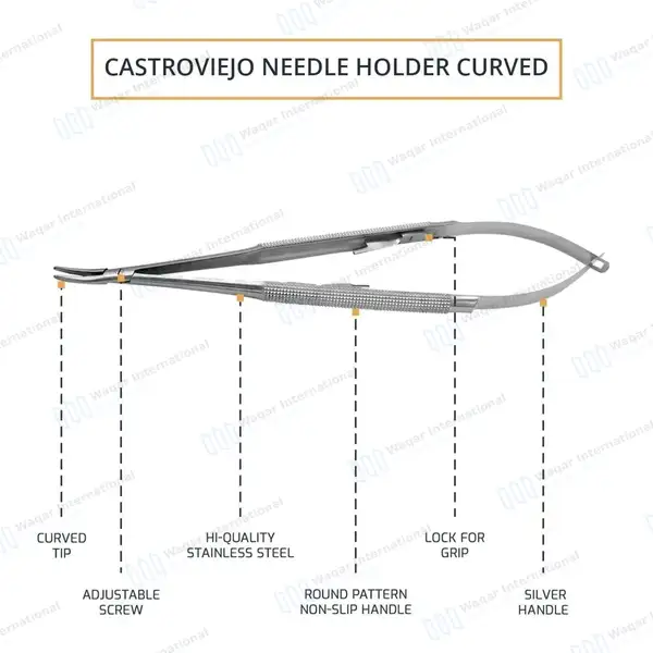 2 Castroviejo Needle Holder 7″ Straight & Curved Serrated Tip - surgical instruments manufactured by Waqar International, Sialkot - view 6