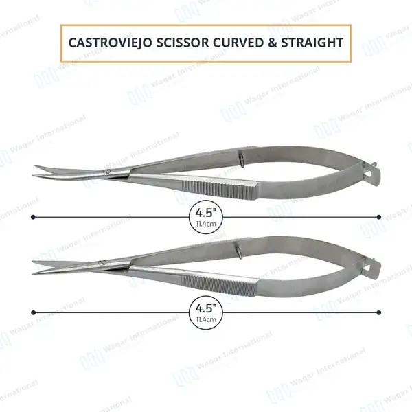 2 Castroviejo Micro Scissors 4.5″ Straight & Curved - surgical instruments manufactured by Waqar International, Sialkot - view 3