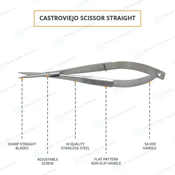 Castroviejo Scissors 7.5″ Straight - surgical instruments manufactured by Waqar International, Sialkot - view 4