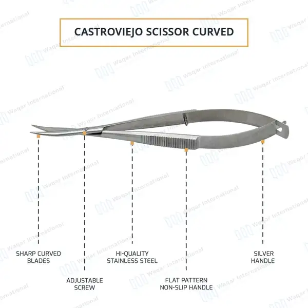 Castroviejo Scissors 7.5″ Curved - surgical instruments manufactured by Waqar International, Sialkot - view 4