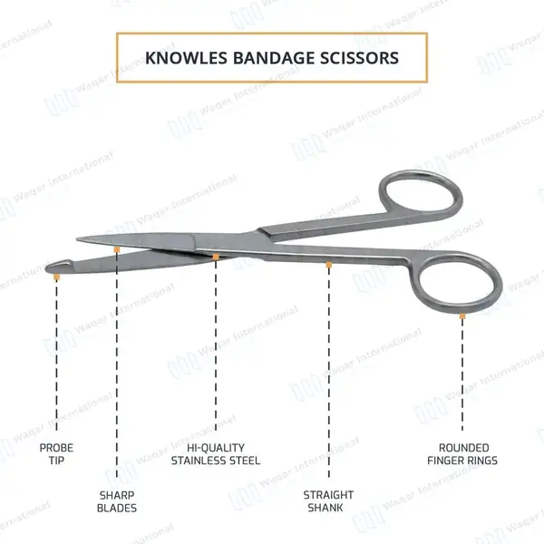 3 Knowles Bandage Scissors 5.5″ Straight - surgical instruments manufactured by Waqar International, Sialkot - view 4