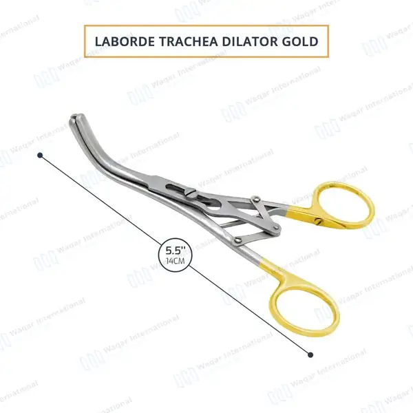 2 Laborde Tracheal Dilator Forceps 5.5″ 3 Prong with Gold Handle - surgical instruments manufactured by Waqar International, Sialkot - view 3