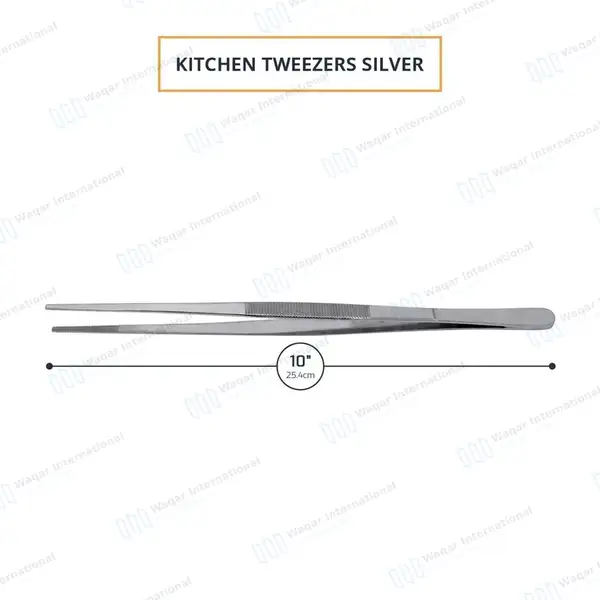 Kitchen Tweezer 10″ Straight Tip BBQ Grill Plating Long Food Tongs – Silver - surgical instruments manufactured by Waqar International, Sialkot - view 3