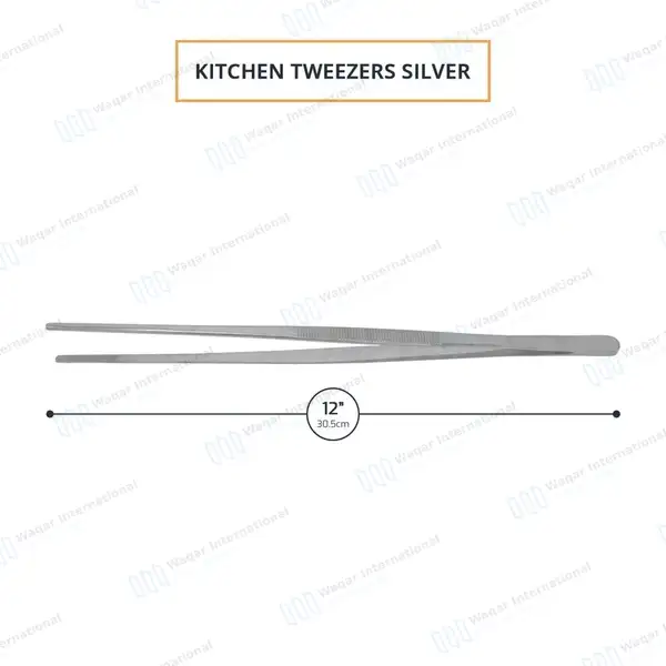 Kitchen Tweezer 12″ Straight Tip BBQ Grill Plating Long Food Tongs – Silver - surgical instruments manufactured by Waqar International, Sialkot - view 3