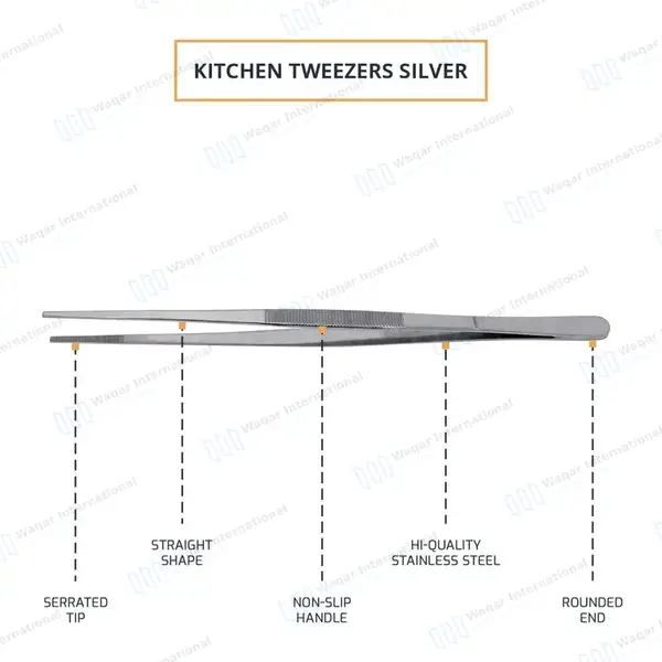 Kitchen Tweezer 12″ Straight Tip BBQ Grill Plating Long Food Tongs – Silver - surgical instruments manufactured by Waqar International, Sialkot - view 4