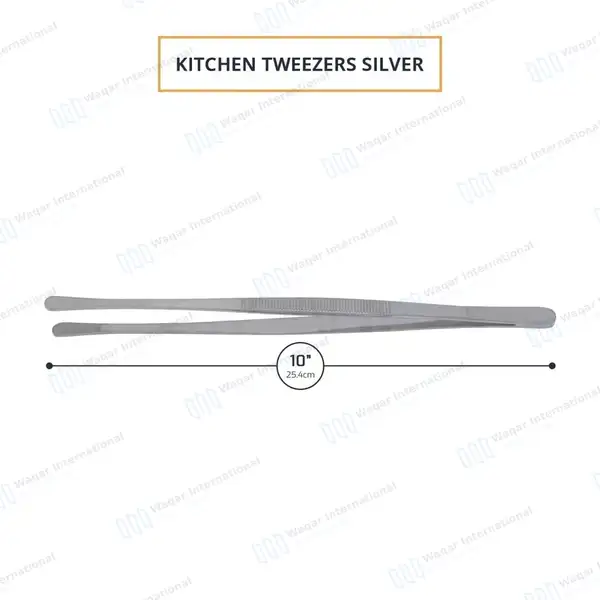 Kitchen Tweezer 10″ Round Tip BBQ Grill Plating Long Food Tongs – Silver - surgical instruments manufactured by Waqar International, Sialkot - view 3