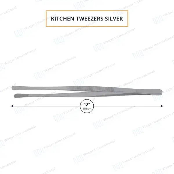 Kitchen Tweezer 12″ Round Tip BBQ Grill Plating Long Food Tongs – Silver - surgical instruments manufactured by Waqar International, Sialkot - view 3