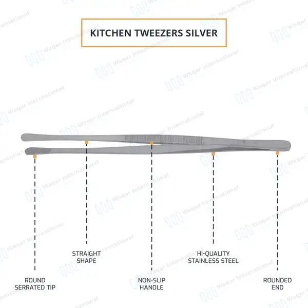 Kitchen Tweezer 12″ Round Tip BBQ Grill Plating Long Food Tongs – Silver - surgical instruments manufactured by Waqar International, Sialkot - view 4