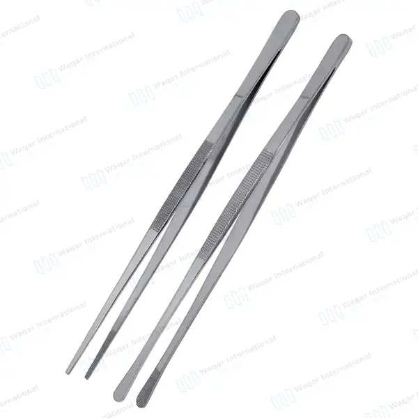 2 Pcs Kitchen Tweezer Tongs 12″ Straight & Round Tip BBQ Grill Tweezers – Silver - surgical instruments manufactured by Waqar International, Sialkot - view 5