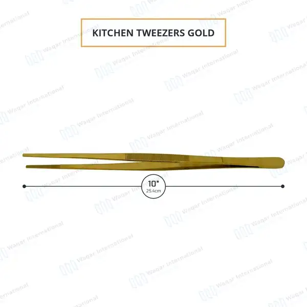 Kitchen Cooking Tongs 10″ Straight Tip BBQ Grill Tweezers – Gold - surgical instruments manufactured by Waqar International, Sialkot - view 2