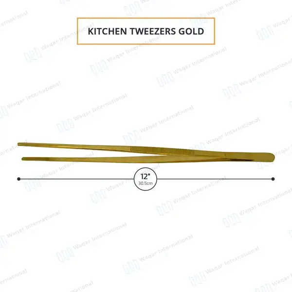 Kitchen Cooking Tongs 12″ Straight Tip BBQ Grill Tweezers – Gold - surgical instruments manufactured by Waqar International, Sialkot - view 3