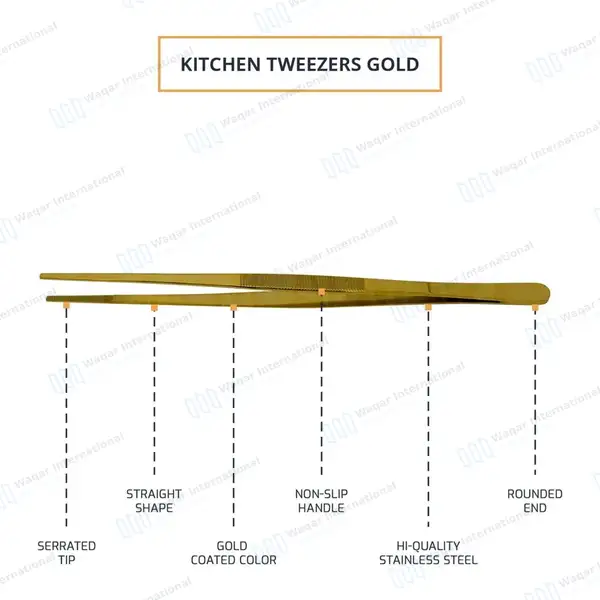 Kitchen Cooking Tongs 12″ Straight Tip BBQ Grill Tweezers – Gold - surgical instruments manufactured by Waqar International, Sialkot - view 4