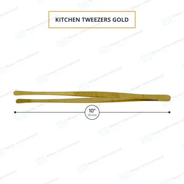 Kitchen Cooking Tongs 10″ Round Tip BBQ Grill Tweezers – Gold - surgical instruments manufactured by Waqar International, Sialkot - view 2