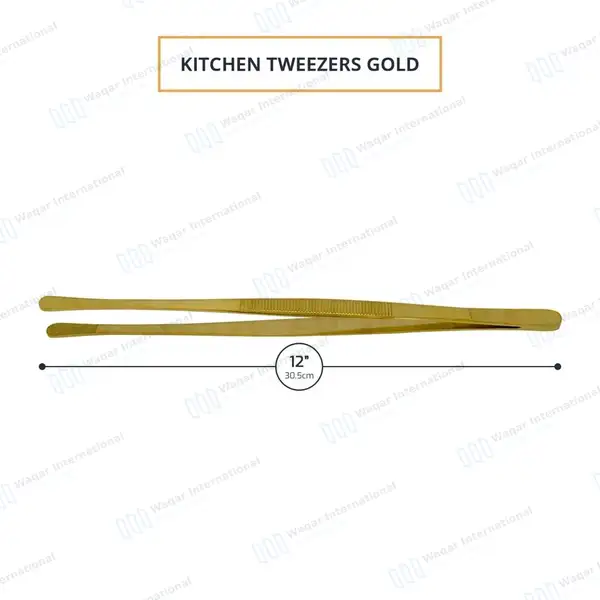Kitchen Cooking Tongs 12″ Round Tip BBQ Grill Tweezers – Gold - surgical instruments manufactured by Waqar International, Sialkot - view 3