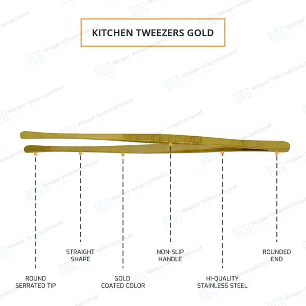Kitchen Cooking Tongs 12″ Round Tip BBQ Grill Tweezers – Gold - surgical instruments manufactured by Waqar International, Sialkot - view 4