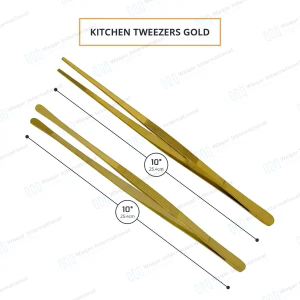 2 Pcs Kitchen Tweezer Tongs 10″ Straight & Round Tip BBQ Grill Tweezers – Gold - surgical instruments manufactured by Waqar International, Sialkot - view 3