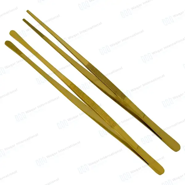 2 Pcs Kitchen Tweezer Tongs 10″ Straight & Round Tip BBQ Grill Tweezers – Gold - surgical instruments manufactured by Waqar International, Sialkot - view 7