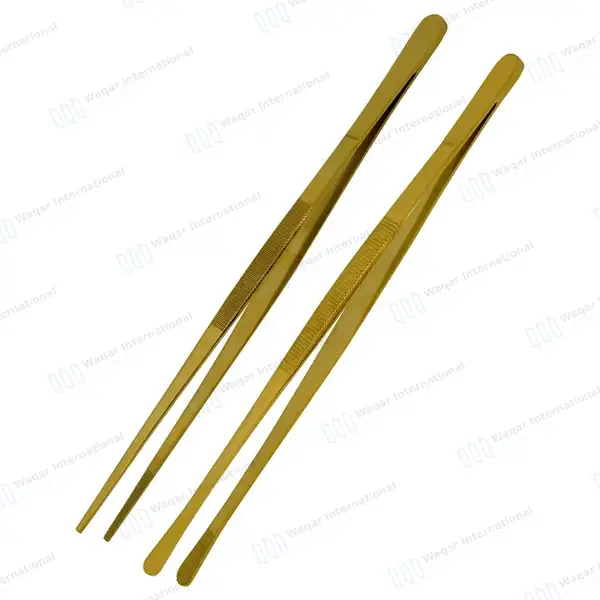 2 Pcs Kitchen Tweezer Tongs 12″ Straight & Round Tip BBQ Grill Tweezers – Gold - surgical instruments manufactured by Waqar International, Sialkot - view 6
