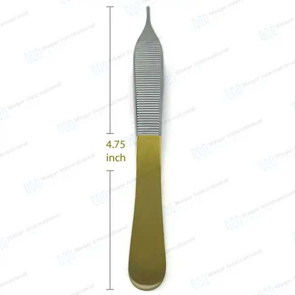 T/C Adson Dressing Forceps 4.75″ Serrated Gold Handle - surgical instruments manufactured by Waqar International, Sialkot - view 3
