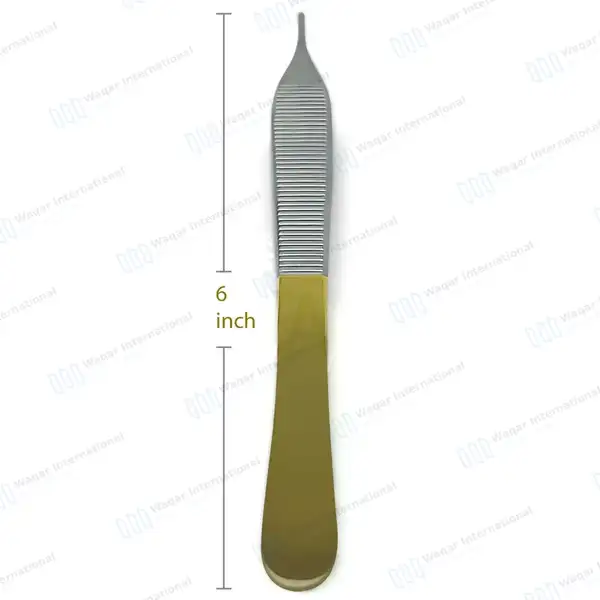 T/C Adson Dressing Forceps 6″ Serrated Gold Handle - surgical instruments manufactured by Waqar International, Sialkot - view 3
