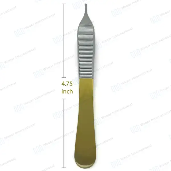 T/C Adson Tissue Forceps 1×2 Teeth 4.75″ Gold Handle - surgical instruments manufactured by Waqar International, Sialkot - view 3