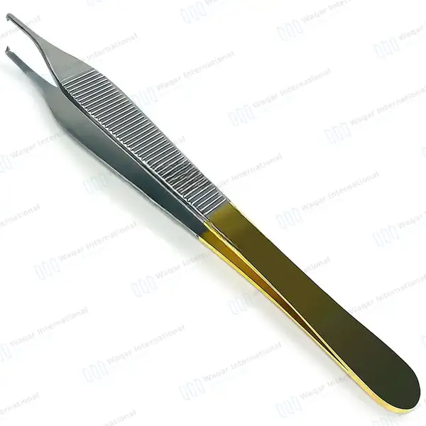 T/C Adson Tissue Forceps 1×2 Teeth 6″ Gold Handle - surgical instruments manufactured by Waqar International, Sialkot - view 2