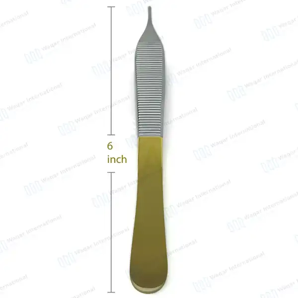 T/C Adson Tissue Forceps 1×2 Teeth 6″ Gold Handle - surgical instruments manufactured by Waqar International, Sialkot - view 3
