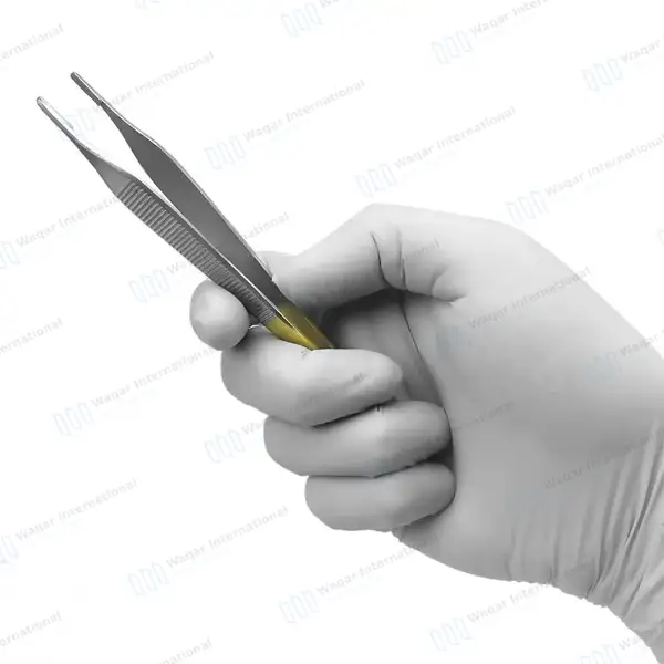 5 Pcs T/C Adson Plastic Surgery Forceps Set Straight Fine Point Gold Handle - surgical instruments manufactured by Waqar International, Sialkot - view 6