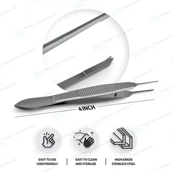 Castroviejo Suture Forceps 4″ 1×2 Teeth 0.9mm Straight Tip with Tying Platform - surgical instruments manufactured by Waqar International, Sialkot - view 3