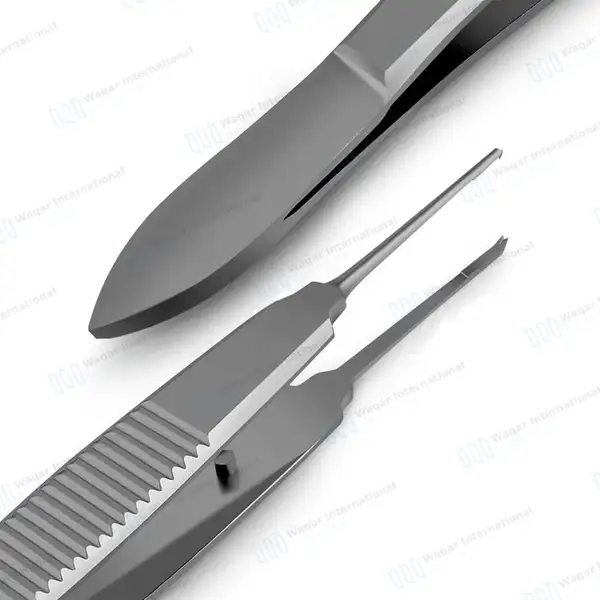 Castroviejo Suture Forceps 4″ 1×2 Teeth 0.9mm Straight Tip with Tying Platform - surgical instruments manufactured by Waqar International, Sialkot - view 5