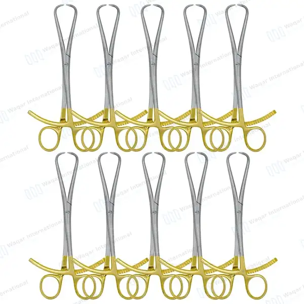 10 Bone Reduction Forceps 8″ Long Ratchet with Gold Plated Handle - surgical instruments manufactured by Waqar International, Sialkot - view 2