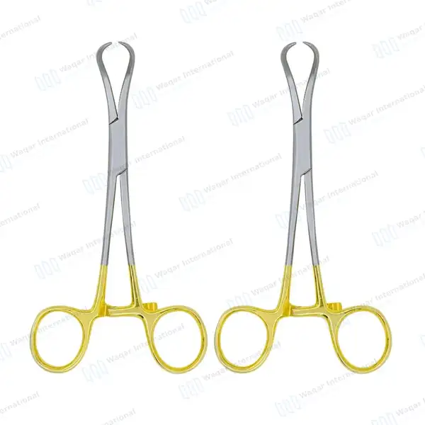 2 Pcs Bone Reduction Forceps Set 5.5″ Curved Pointed Tip Gold Handle - orthopedic instruments manufactured by Waqar International, Sialkot - view 2