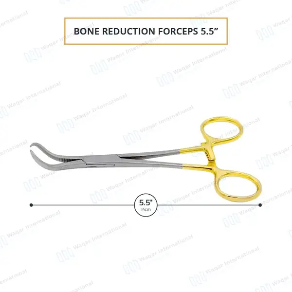 2 Pcs Bone Reduction Forceps Set 5.5″ Curved Pointed Tip Gold Handle - orthopedic instruments manufactured by Waqar International, Sialkot - view 3