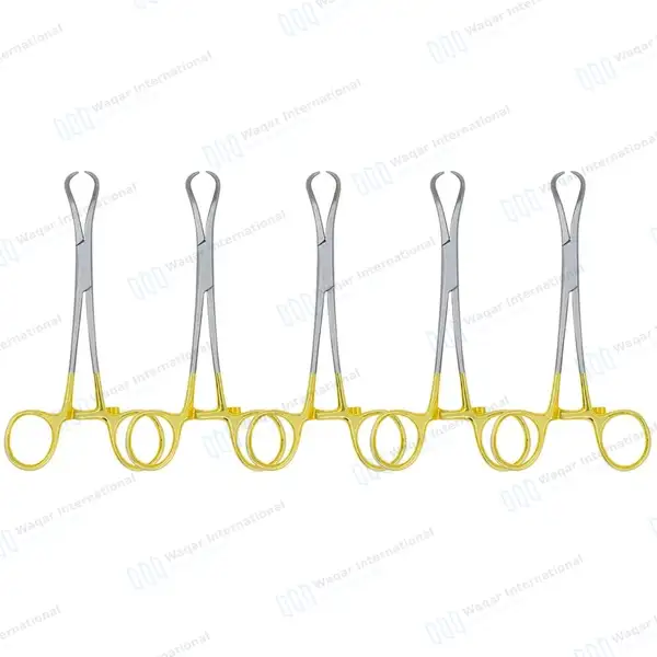 5 Pcs Bone Reduction Forceps Set 5.5″ Curved Pointed Tip Gold Handle - orthopedic instruments manufactured by Waqar International, Sialkot - view 2