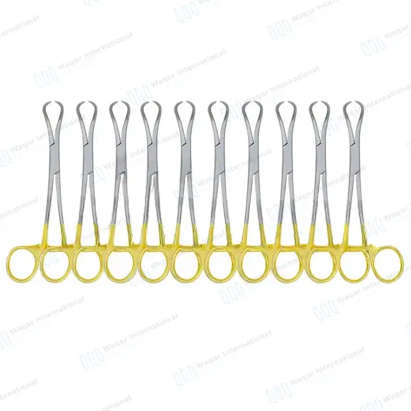 10 Pcs Bone Reduction Forceps Set 5.5″ Curved Pointed Tip Gold Handle - orthopedic instruments manufactured by Waqar International, Sialkot - view 2