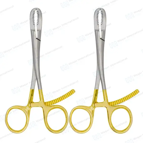 2 Bone Reduction Forceps 5½” Curved Deep Serrated Jaws – Gold Handle - orthopedic instruments manufactured by Waqar International, Sialkot - view 2