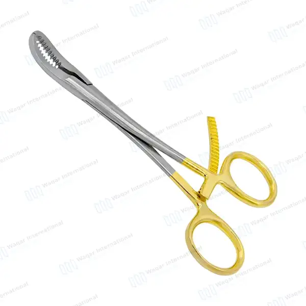 2 Bone Reduction Forceps 5½” Curved Deep Serrated Jaws – Gold Handle - orthopedic instruments manufactured by Waqar International, Sialkot - view 9