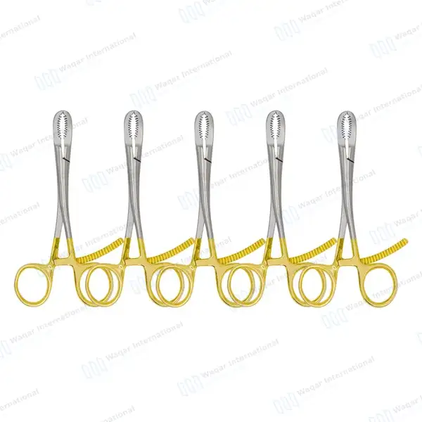 5 Bone Reduction Forceps 5½” Curved Serrated Jaws – Gold Handle - orthopedic instruments manufactured by Waqar International, Sialkot - view 2