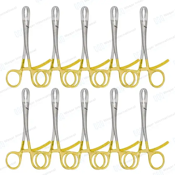 10 Bone Reduction Forceps 5½” Curved Serrated Jaws – Gold Handle - orthopedic instruments manufactured by Waqar International, Sialkot - view 2